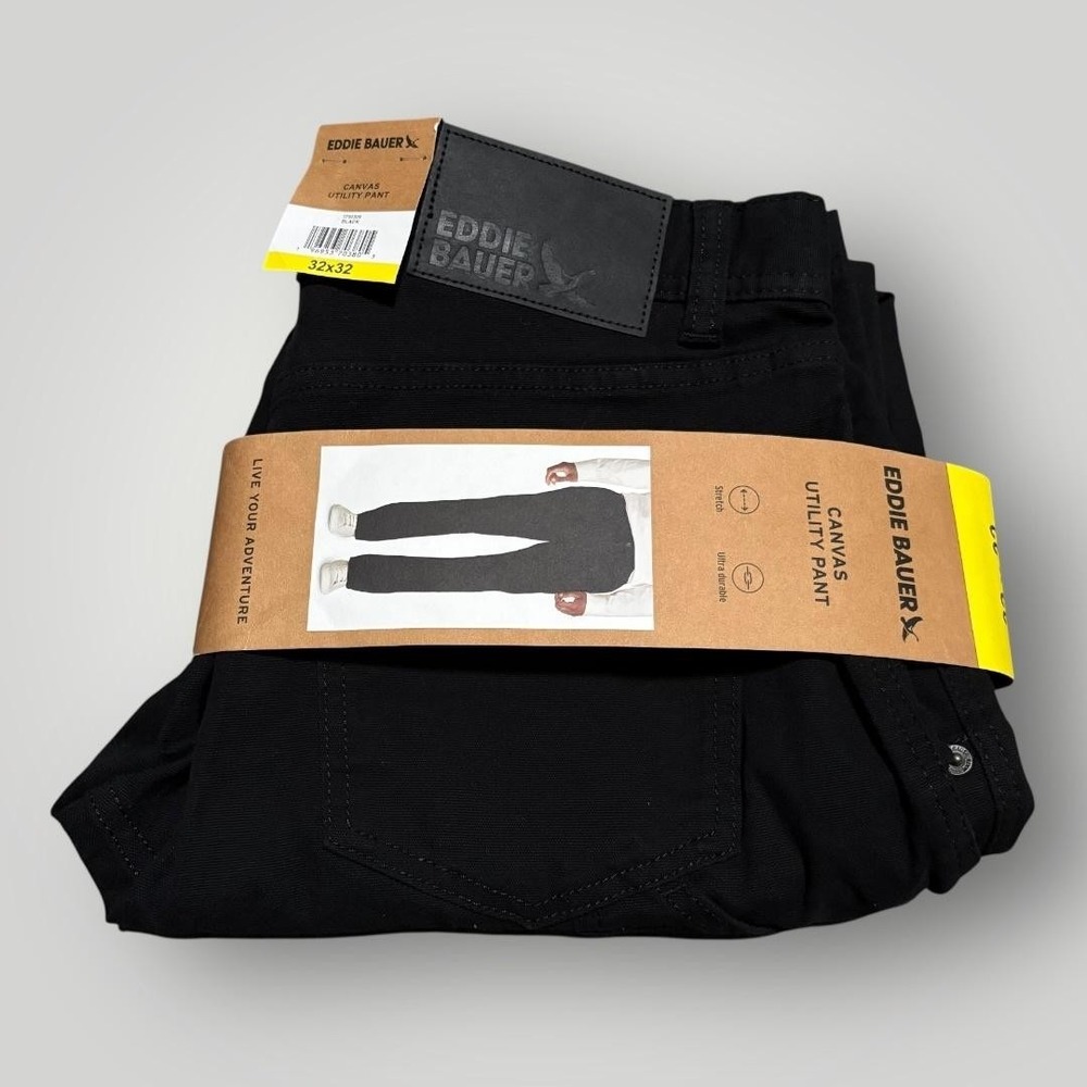 Eddie Bauer Pants Mens 32x32 Black‎ Canvas Utility Carpenter Stretch Workwear